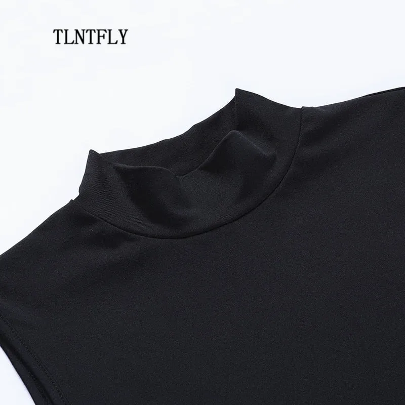 VenusFox Maxi Dresses For Women Party Sexy Summer Bodycon Hollow Nightclub Prom Sleeveless High Split Bandage Black