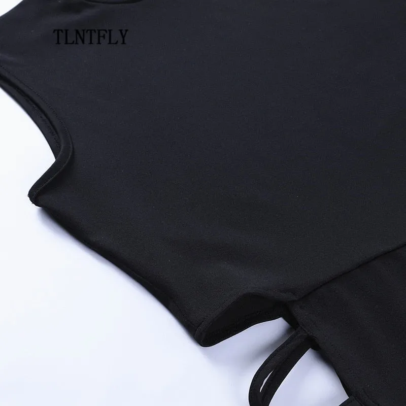 VenusFox Maxi Dresses For Women Party Sexy Summer Bodycon Hollow Nightclub Prom Sleeveless High Split Bandage Black