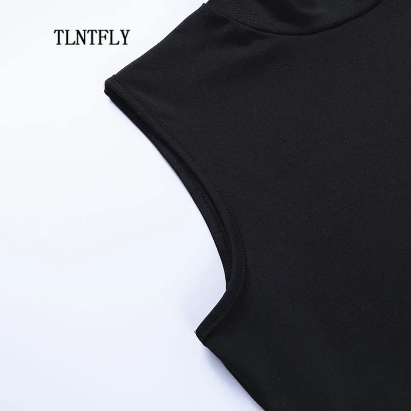 VenusFox Maxi Dresses For Women Party Sexy Summer Bodycon Hollow Nightclub Prom Sleeveless High Split Bandage Black