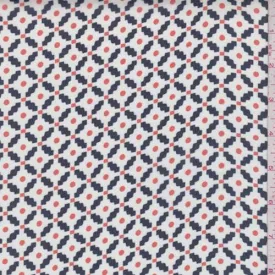 White/Navy Diamond Lattice Chiffon Fabric