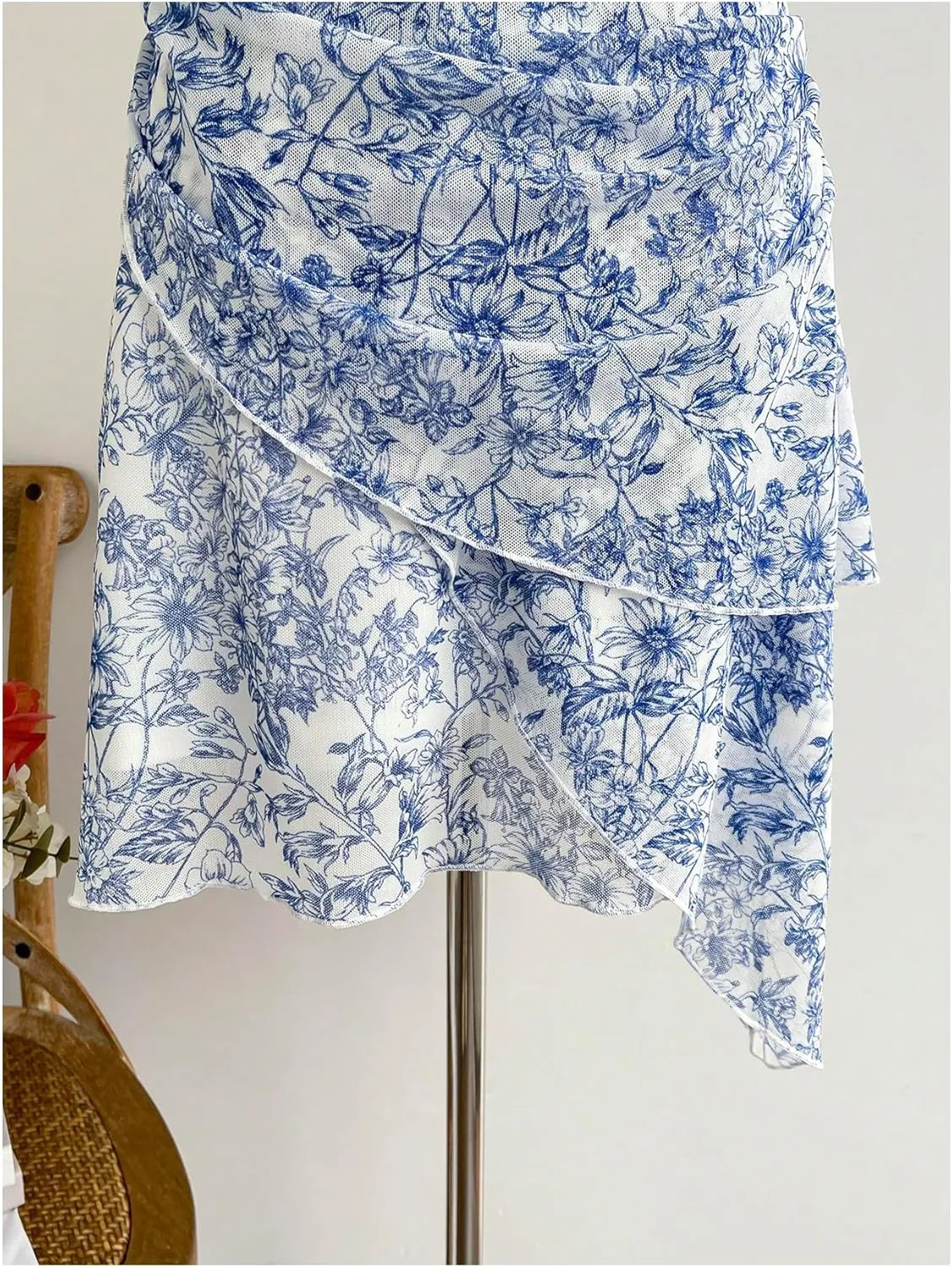 Women's Floral Print Sleeveless Halter Deep V Tie Mini Dress Ruched Backless Slim Fit Cami Dresses Knot Boho Dress