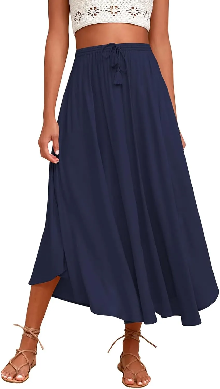 Womens Flowy Skirts Elastic High Waist A-Line Skirt Bohemia Casual Beach Long Skirts Summer Trendy Vacation Dress