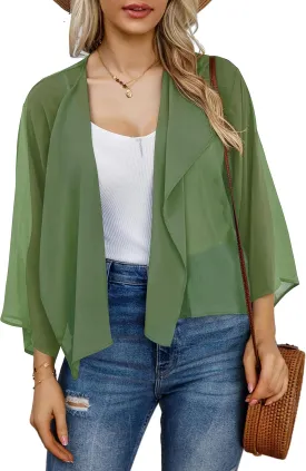 Womens Summer Tops Short Shrugs Kimono Cardigans Casual Chiffon Bolero Jackets