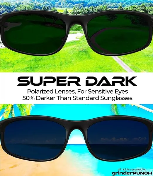 XL Square Polarized Sunglasses Big Wide Frame - Super Dark Lens