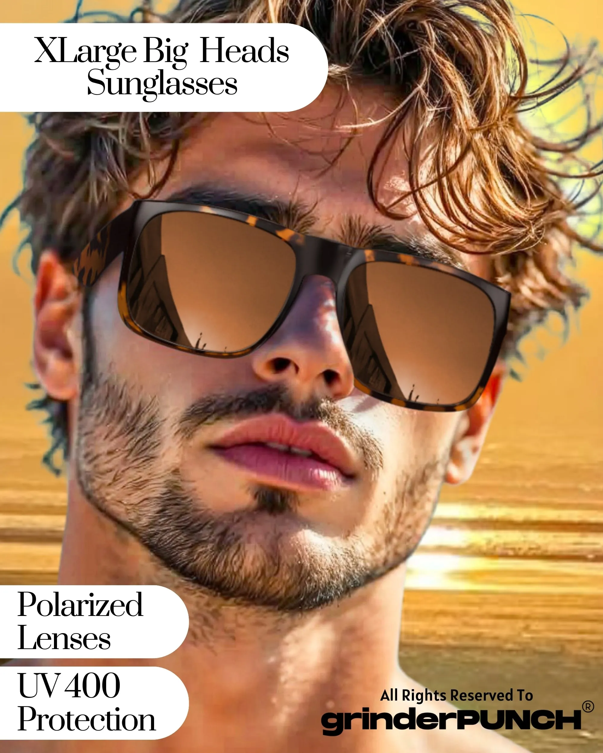 XL Square Polarized Sunglasses Big Wide Frame - Super Dark Lens