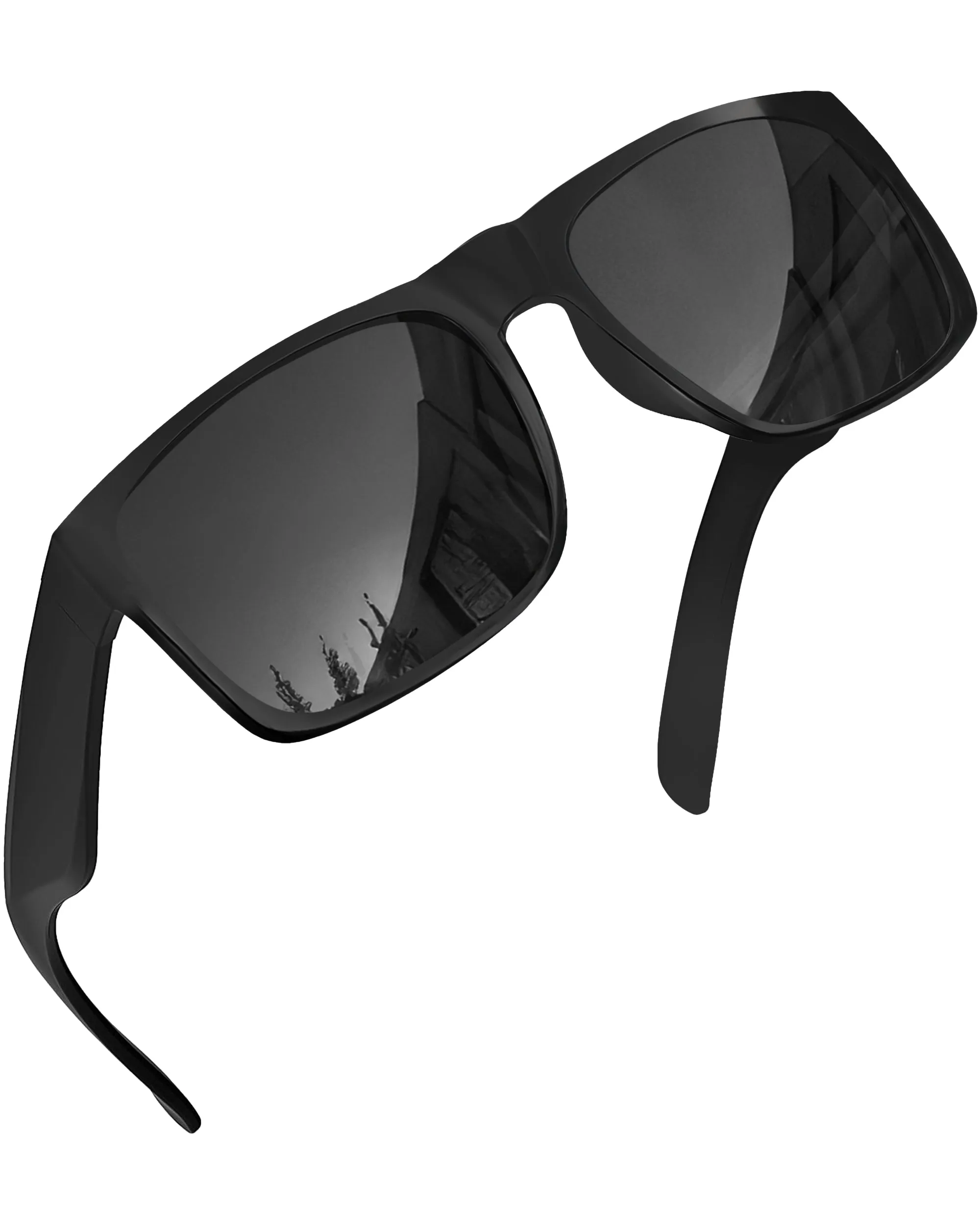 XL Square Polarized Sunglasses Big Wide Frame - Super Dark Lens