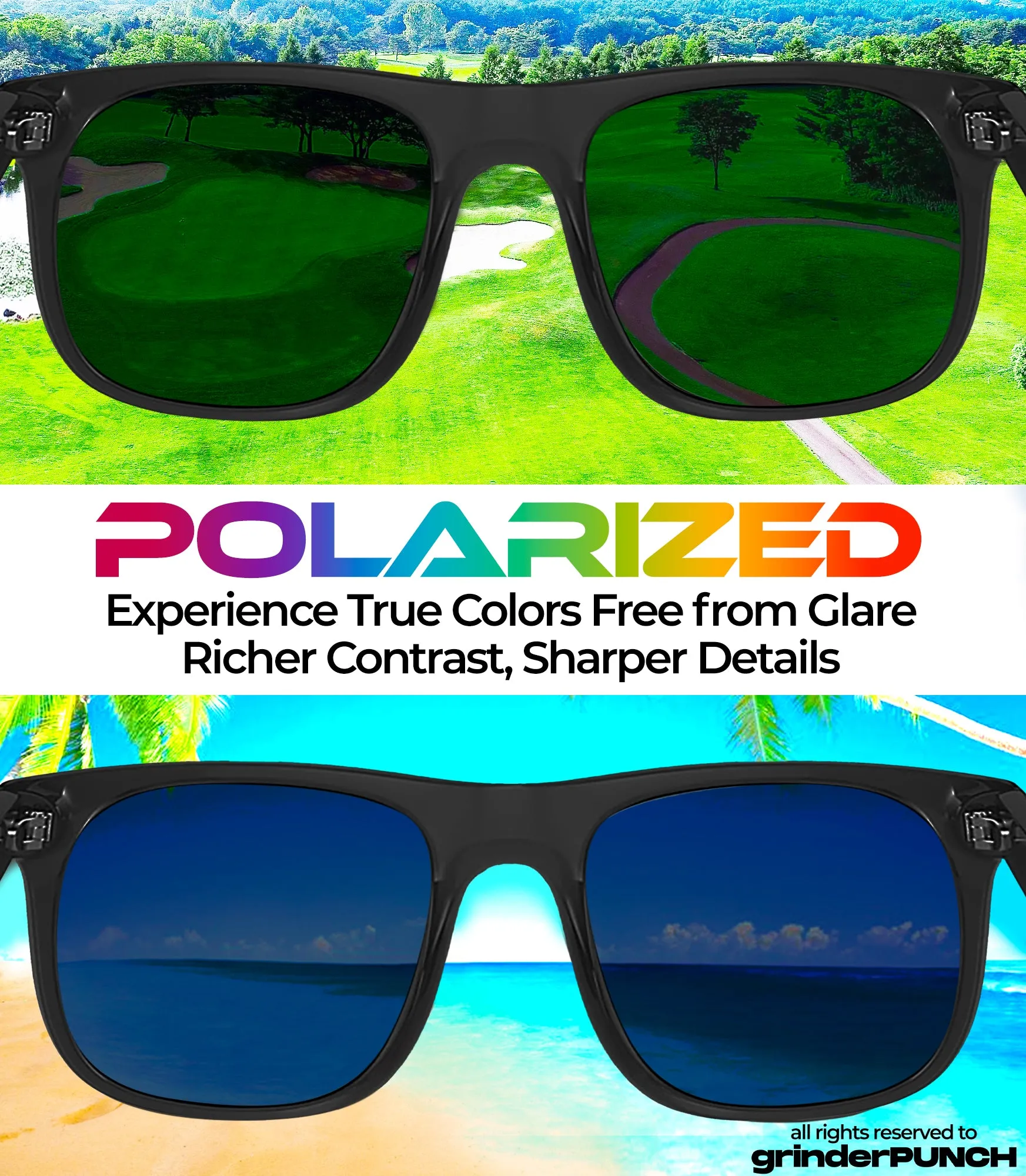 XL Square Polarized Sunglasses Big Wide Frame - Super Dark Lens