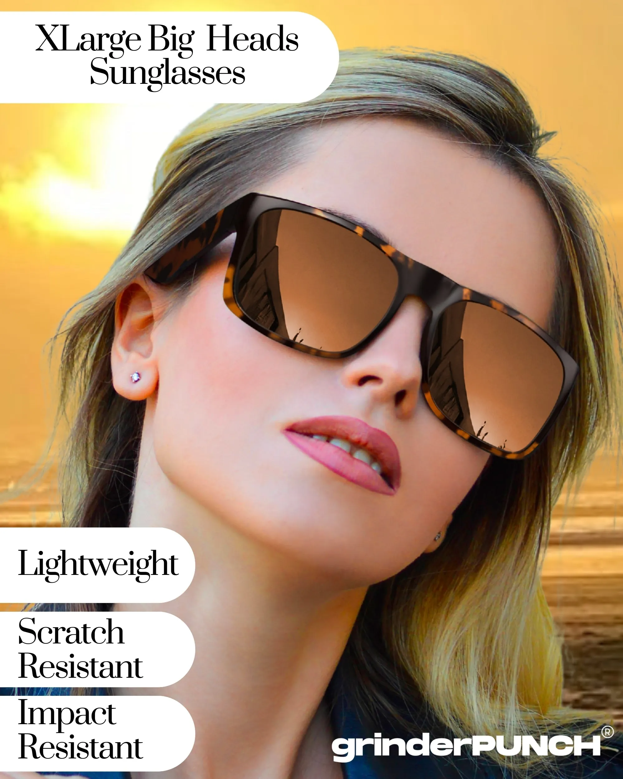 XL Square Polarized Sunglasses Big Wide Frame - Super Dark Lens