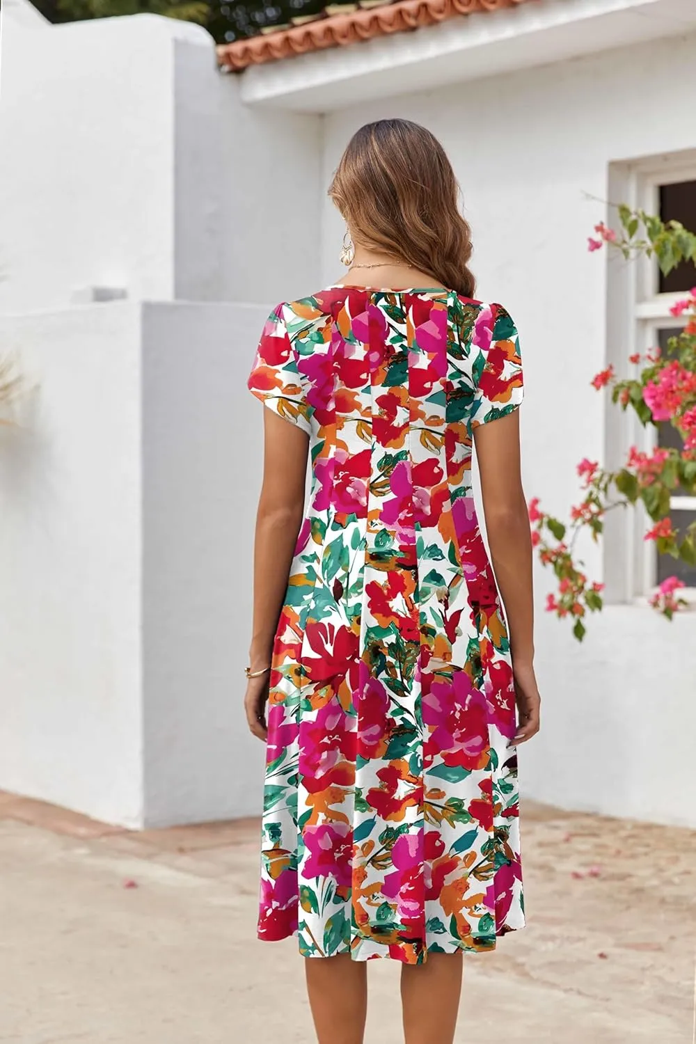 Zeagoo Womens Casual Dresses for Summer Short Sleeve Flare Midi Dress Loose Flowy Beach Sundress
