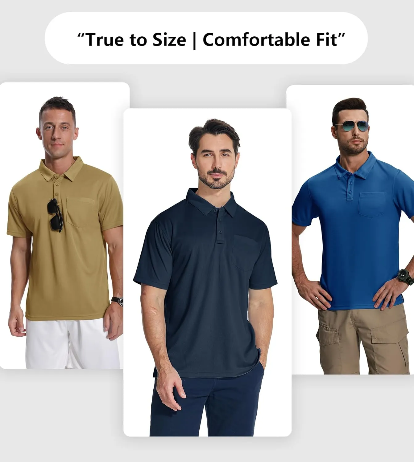 ZITY 7 Pack Mens Polo Shirts with Pocket Moisture Wicking Short Sleeve Outdoor Golf Athletic Work Multipack Shirts