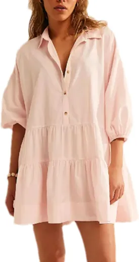 Zontroldy Women's Oversized Casual Collared Babydoll Mini Dresses Puff Sleeve A-line Tiered Shirt Tunic Dress
