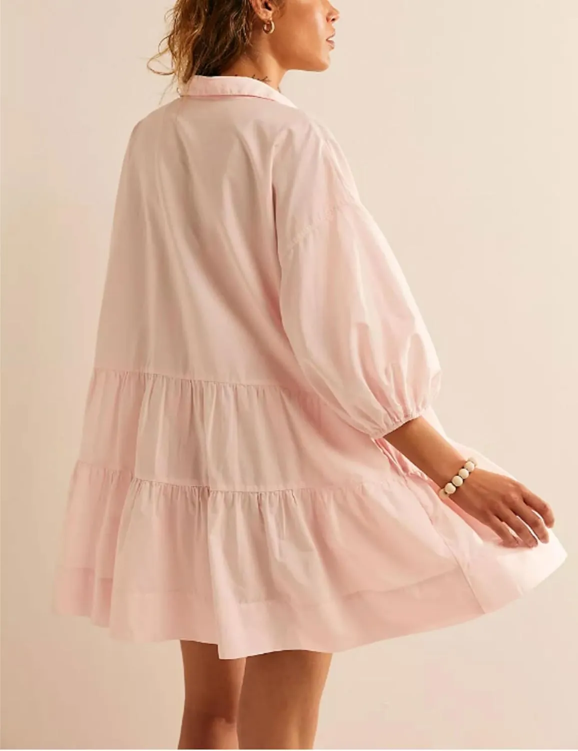 Zontroldy Women's Oversized Casual Collared Babydoll Mini Dresses Puff Sleeve A-line Tiered Shirt Tunic Dress